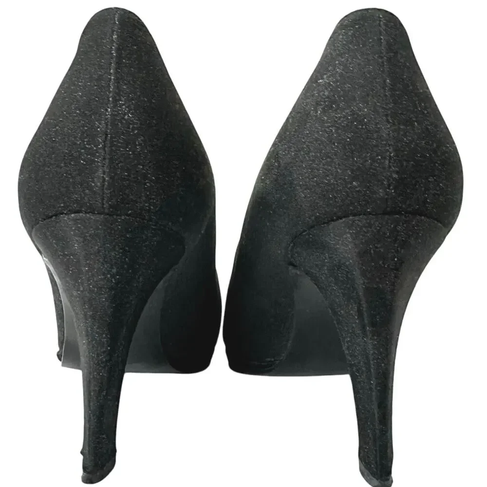 Vintage 80s/90s Stuart Weitzman for Neiman Marcus Black Satin Rhinestone Heels 8